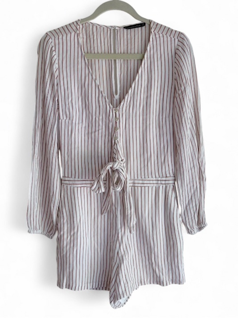 Abercrombie & Fitch Striped V Neck Long Sleeve Shorts Romper Size M